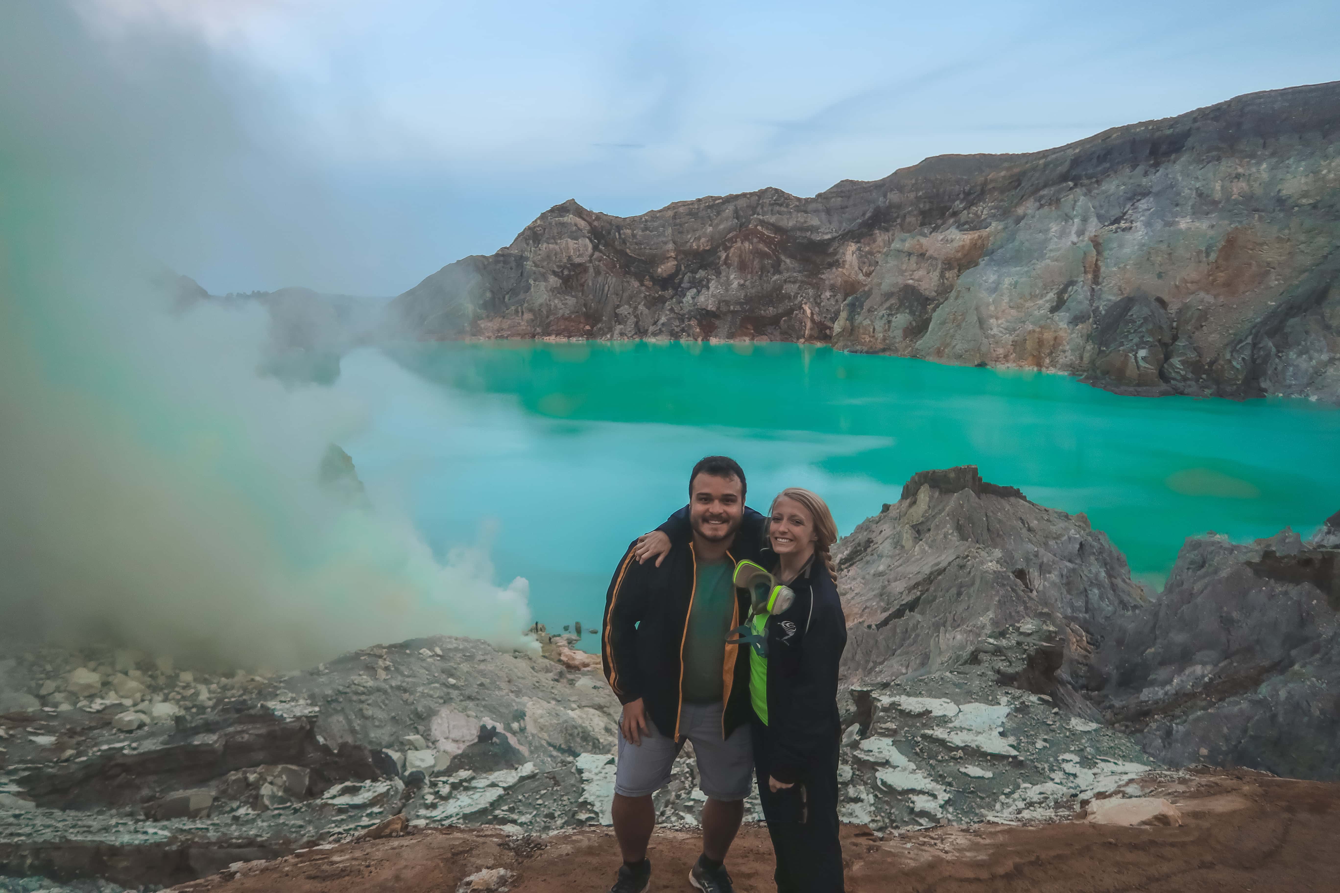 Standing near the acidic lake at Kawah Ijen