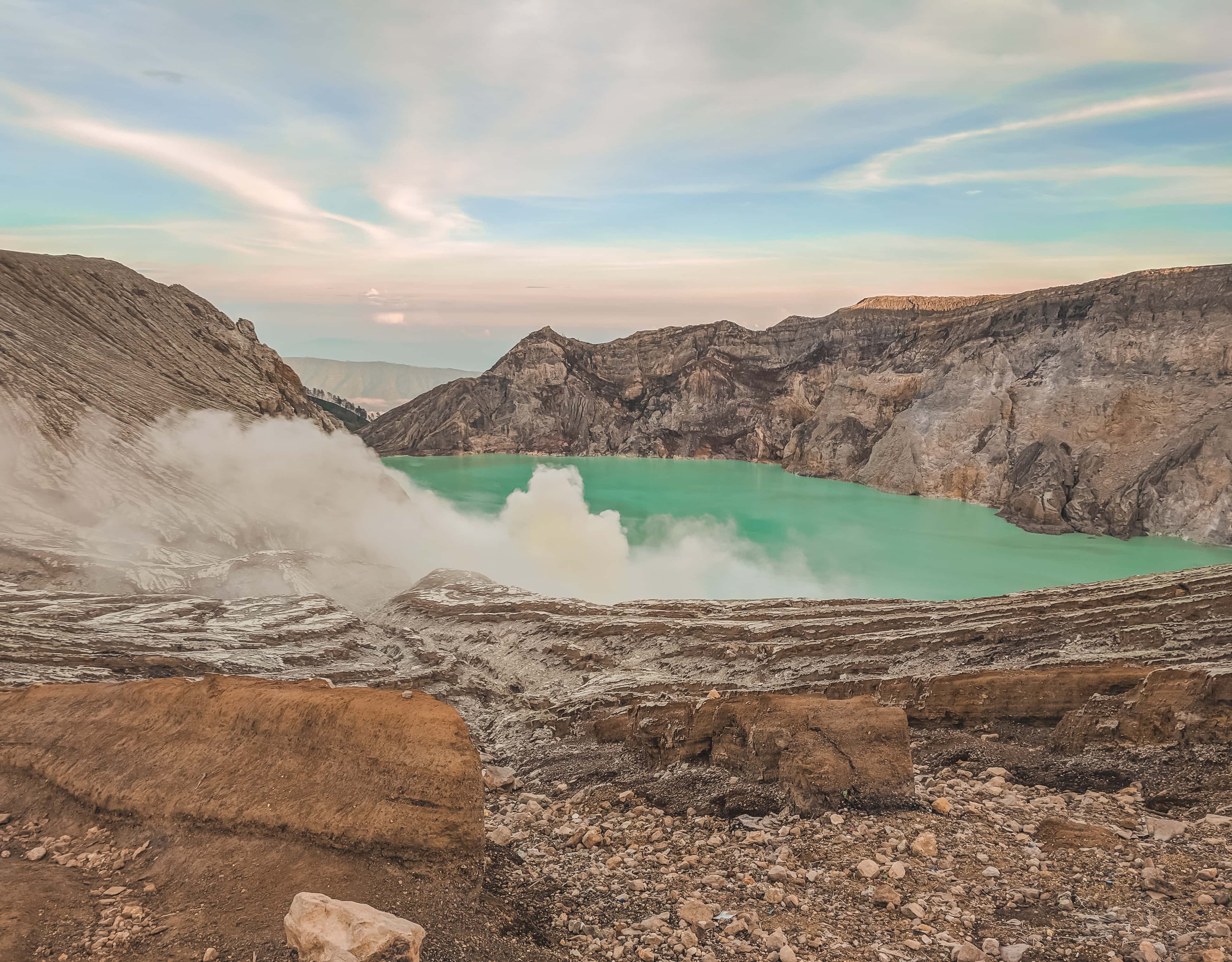 Sulfuric gases emitting from the top of Mt Ijen hike