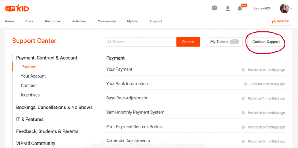How to contact support and submit a ticket with VIPKID.