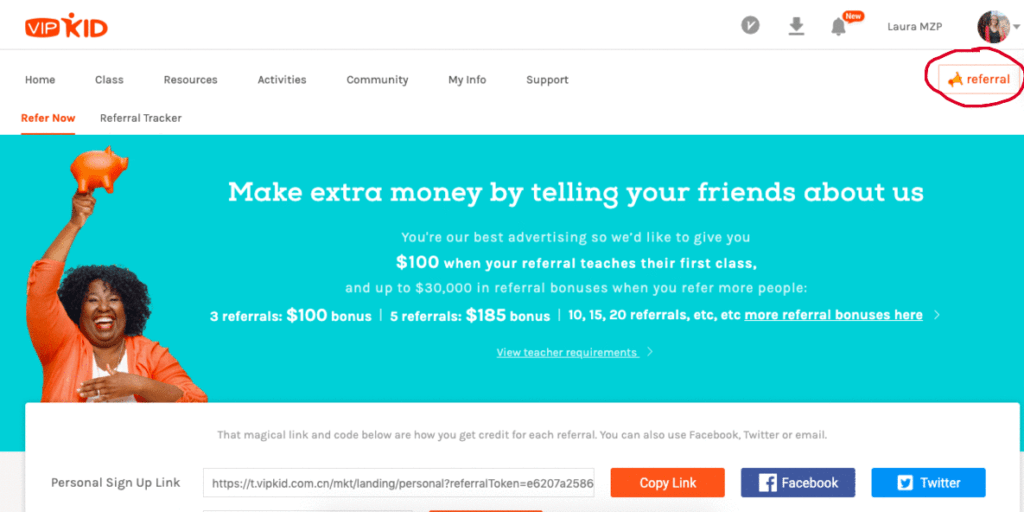 VIPKID referral information, referral tracking, and referral codes.