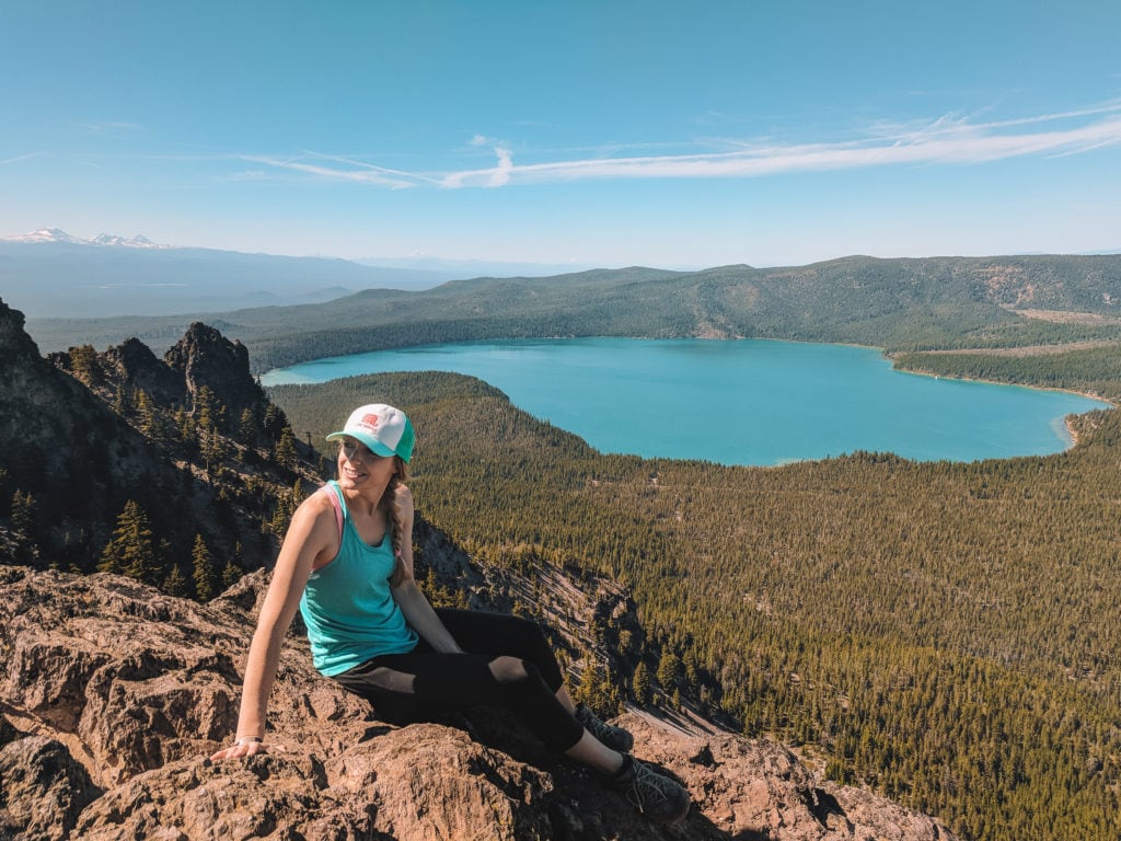 A view of Paulina Lake from the top of Paulina Peak. An epic adventure hike for summer in Central Oregon