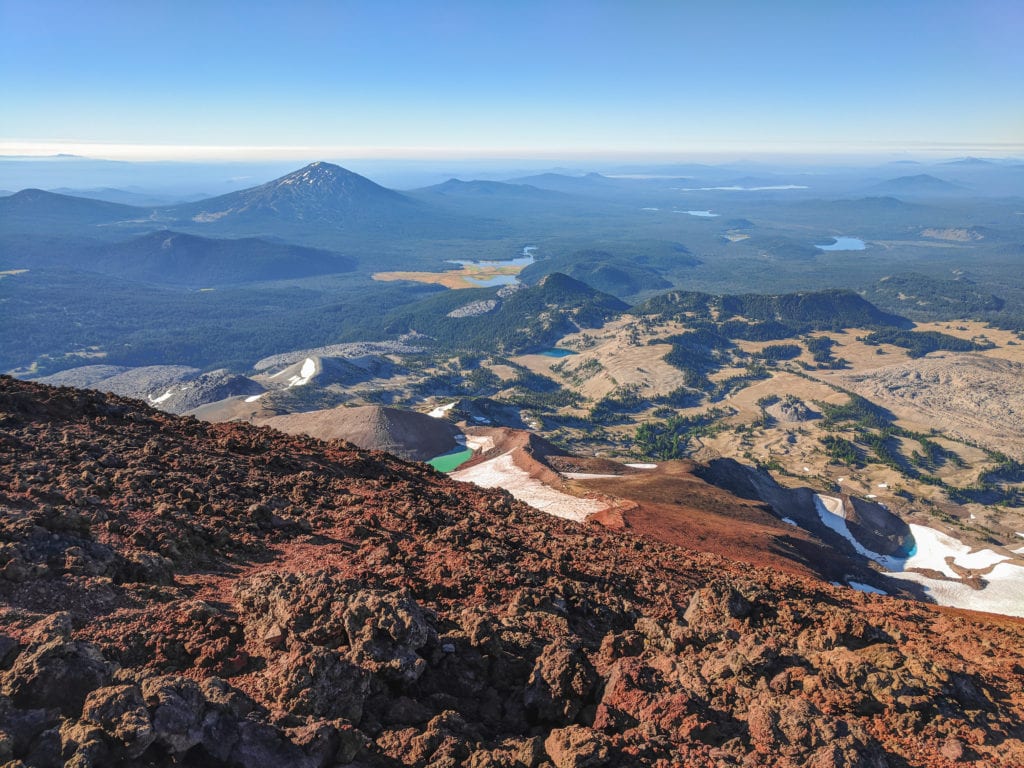 A view of the Cascade mountain range from the top of South Sister after summiting for sunrise. 