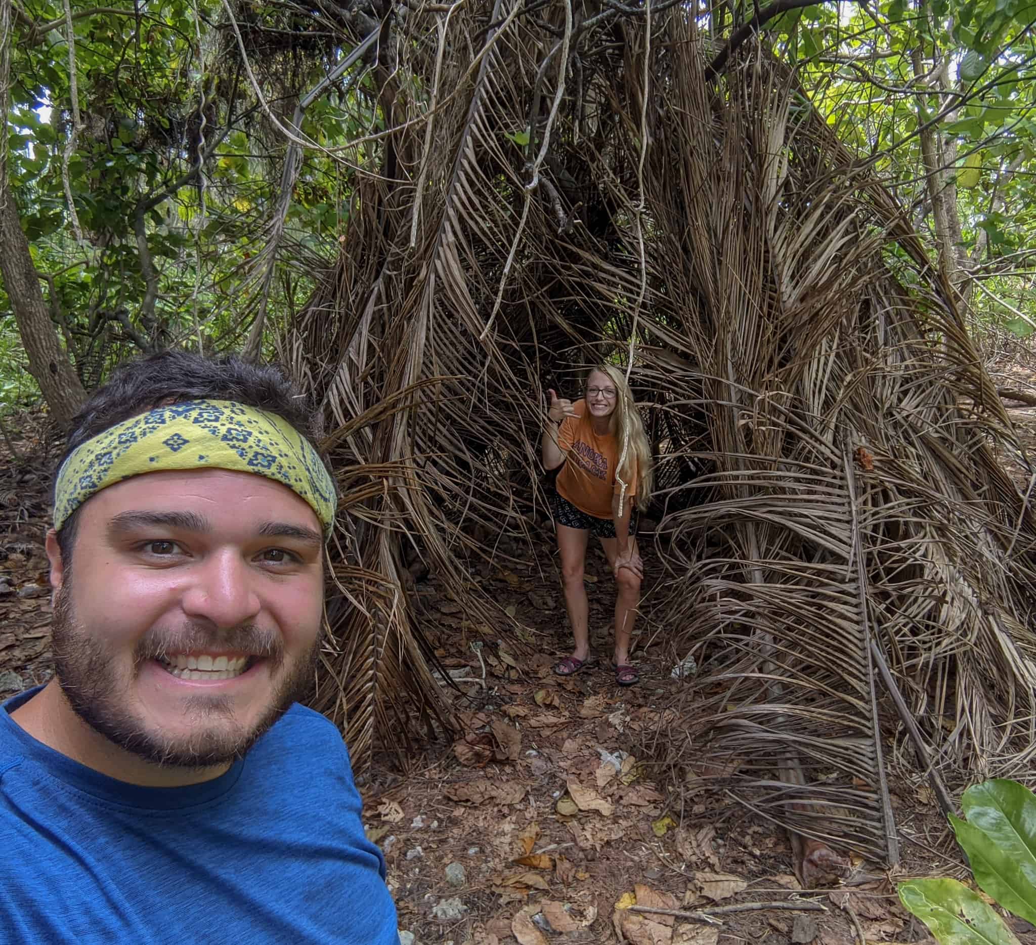 A beach fort made of palm leaves on the island of Moorea