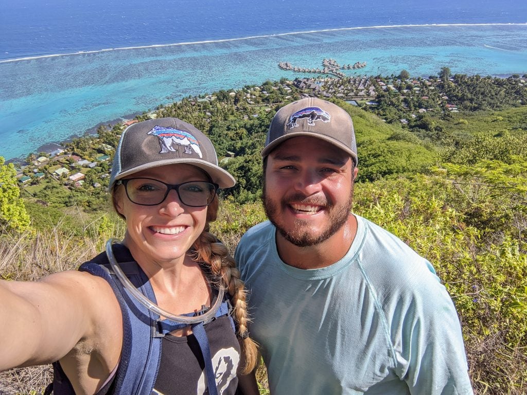Mike & Laura At The Top of Rotui In Moorea With The Hilton In the Background