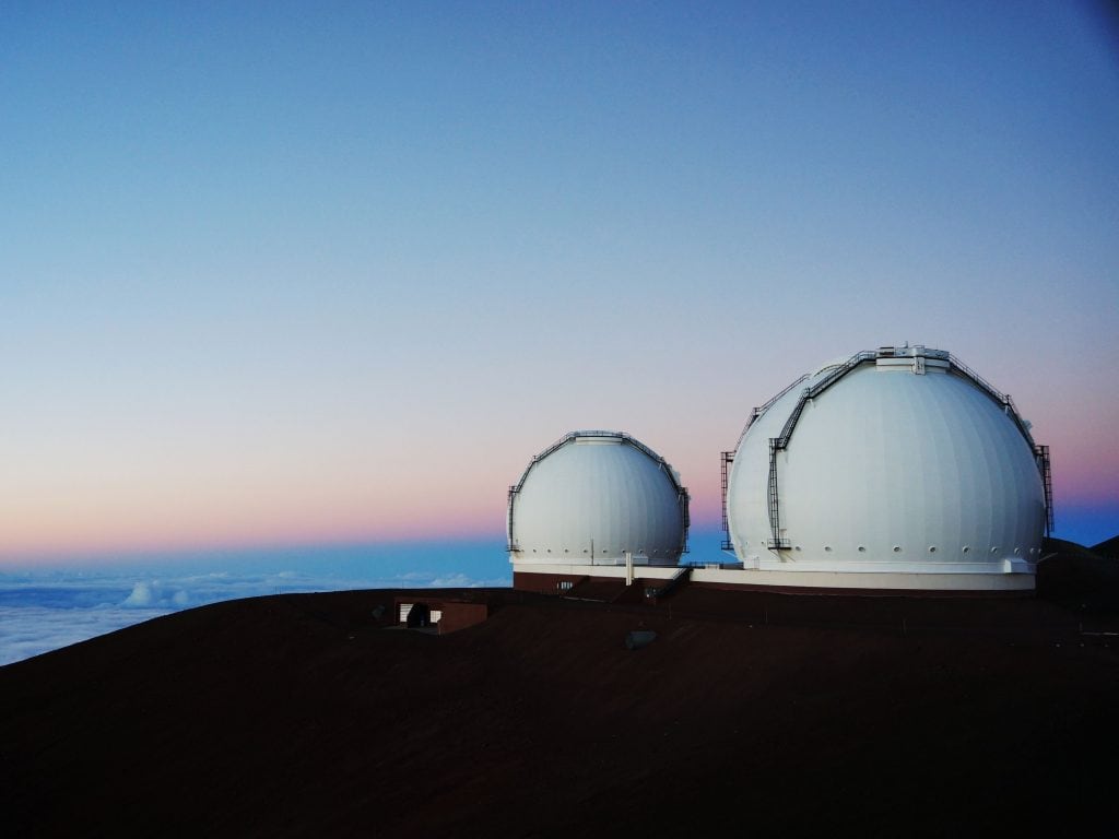 The Peak of Mauna Kea With The Telescopes.