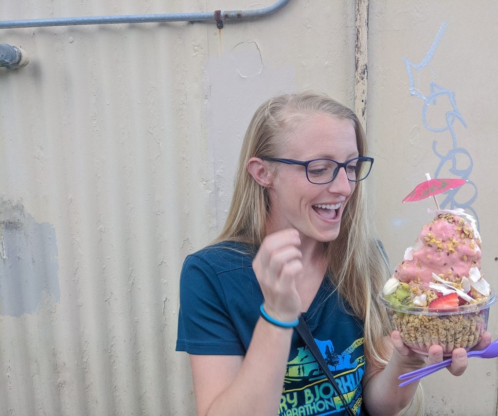 Laura With A Bowl of Ice Cream From Makani's Magic Pineapple Shack In Hilo.
