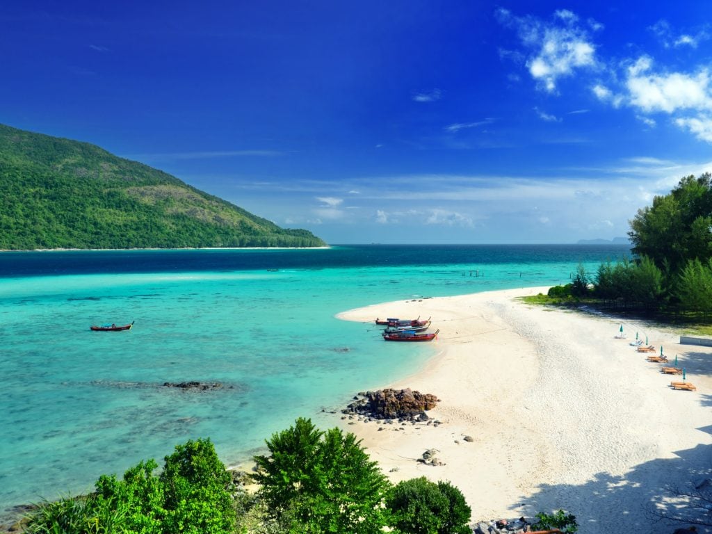 Ariel View of Koh Lipe Island. White Sand Beach and Aquamarine Ocean.