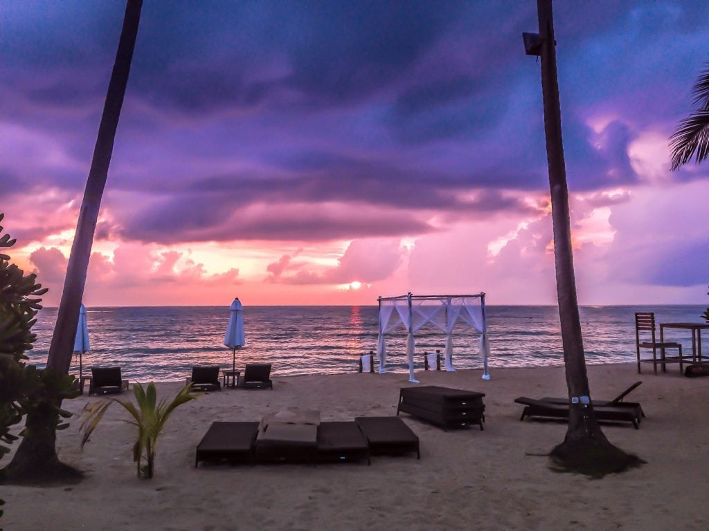 Purple Sunset On Koh Samui Beach in Thailand, A Great Stop While Island Hopping.