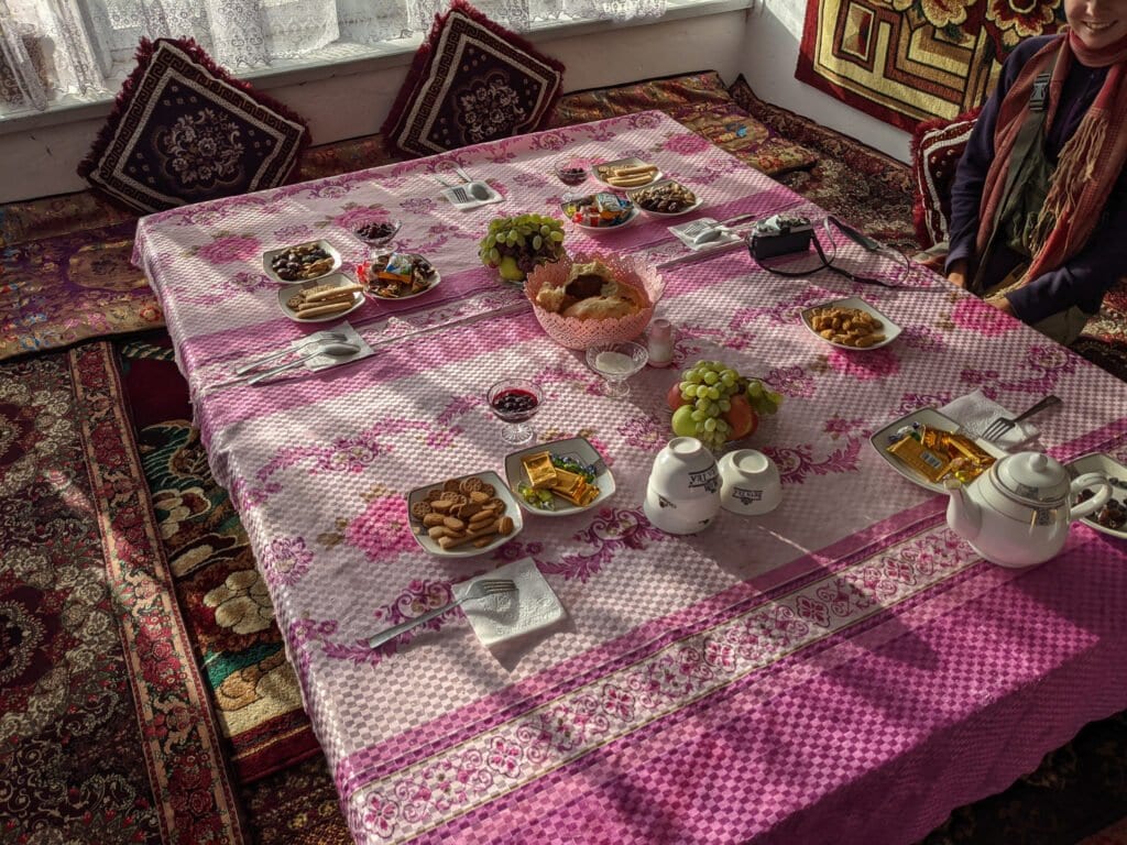 A Table Set At A Homestay in Sary Mogol, A Short Drive From Osh, Kyrgyzstan.