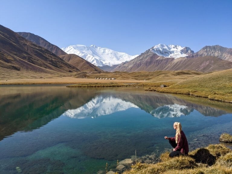 Sitting On The Edge of Tulpar Lake With Peak Lenin In The Background.