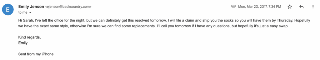 Another example of Backcountry customer service, proving how legit and nice they are.