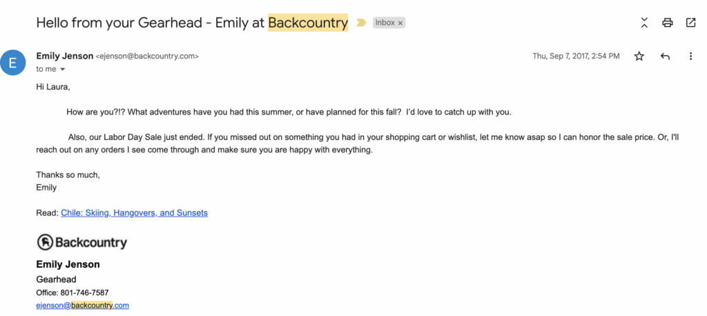 One example of how nice and helpful Backcountry customer service can be.