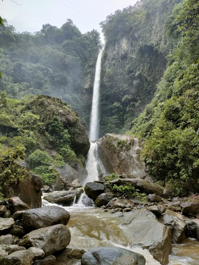 Tropical waterfall in Ecuador proves it doesn't often snow in Ecuador.