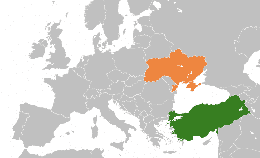 Map showing distance of Ukraine to Turkey - validating that while it's close, the war is not affecting the safety of Turkish people or American tourists visiting.