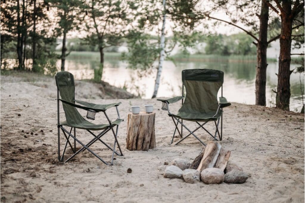 Camping chairs by water