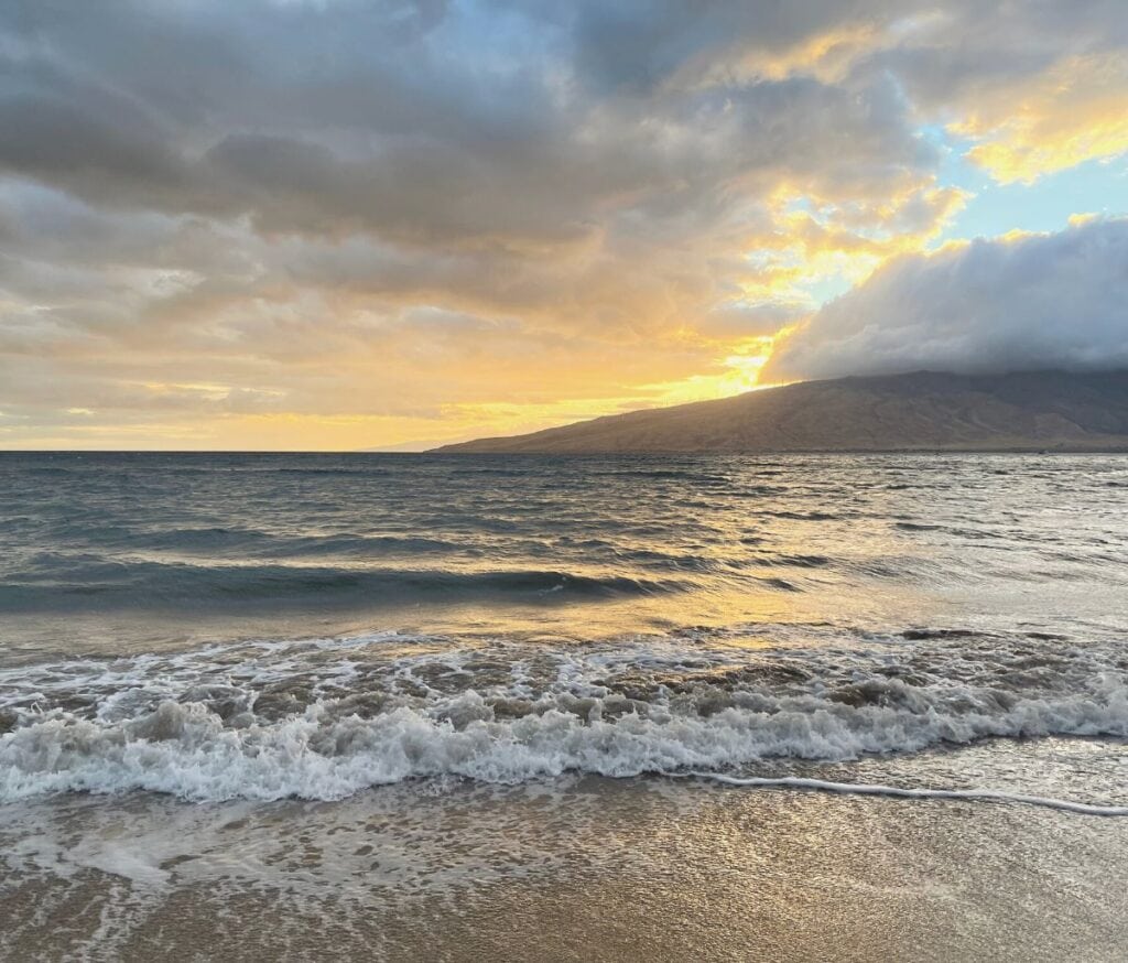 Sunset on a beach in Maui, seen when driving around the island of Maui