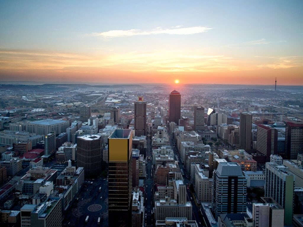 Skyline of Johannesburg at dusk