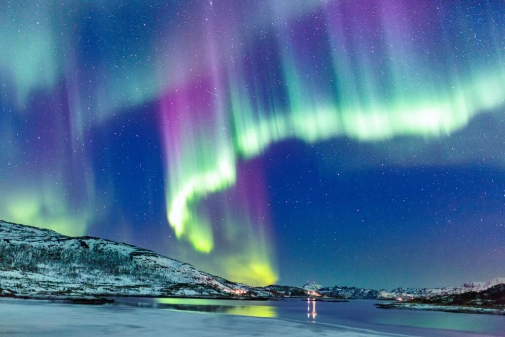 The northern lights in Iceland during winter.