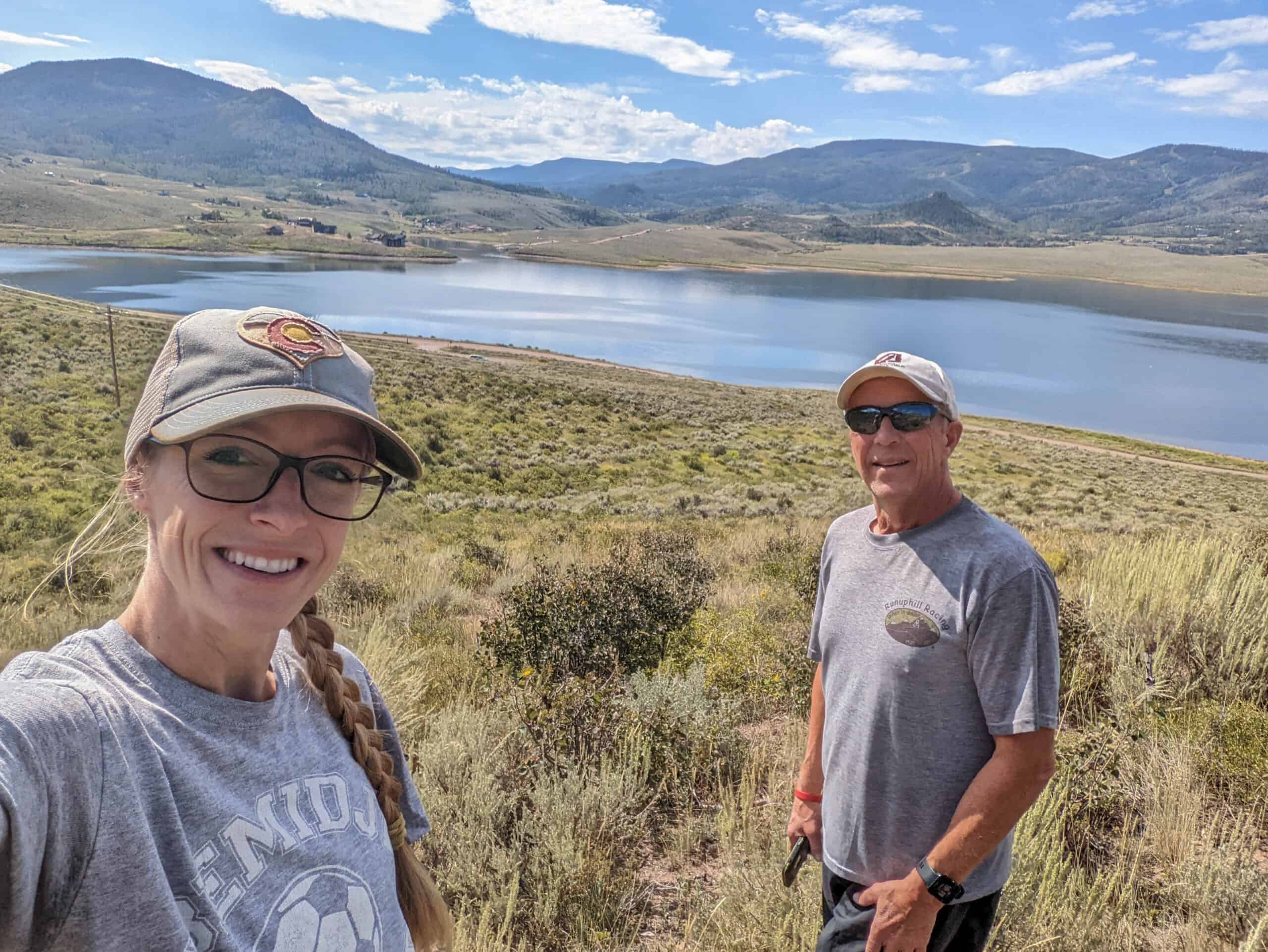 Laura and her dad standing near Stagecoach Reservoir near Oak Creek, Colorado.