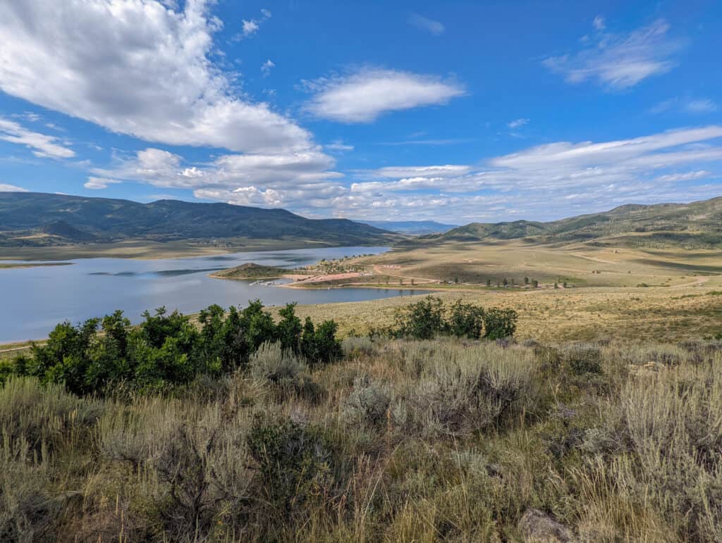 A landscape view of Stagecoach Reservoir.