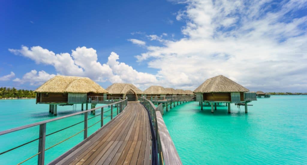 Overwater bungalows at a resort in Bora Bora