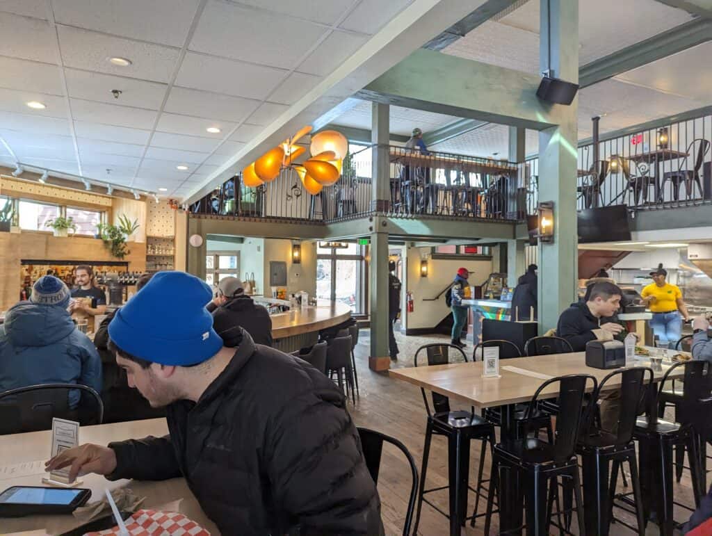 A view of tables at The Commons - a new restaurant in downtown Steamboat, Colorado.