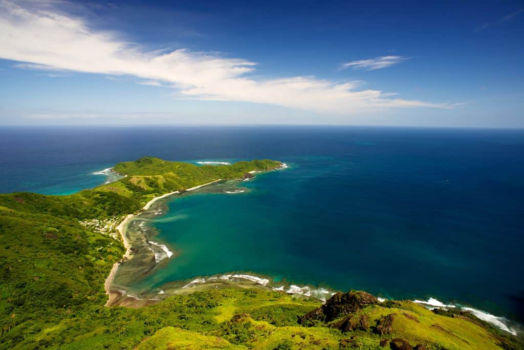 A drone shot of Fiji's amazing coast line.