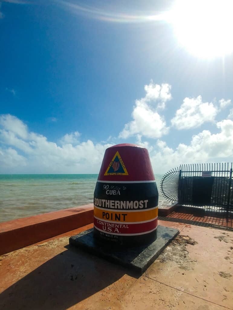 Metal marker for the Southernmost Point of the Continental U.S.A. with Cuba only 90 miles away.