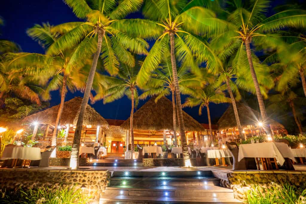 Best Overwater Bungalow- Likuliku Lagoon Resort Entry At Night.