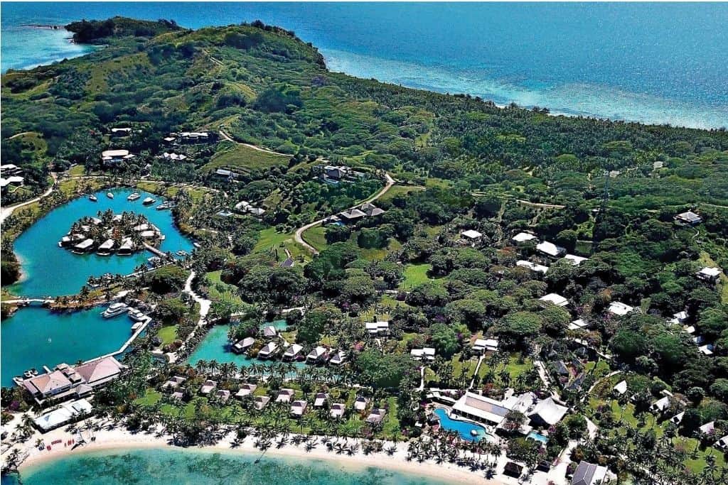 Aerial View of Musket Cove Fiji Overwater Bungalow Resort