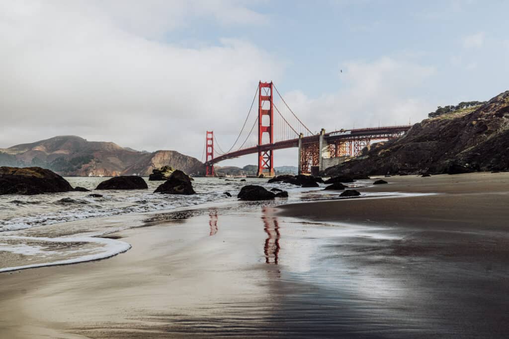 A view of the Golden Gate Bridge, an iconic San Francisco landmark.