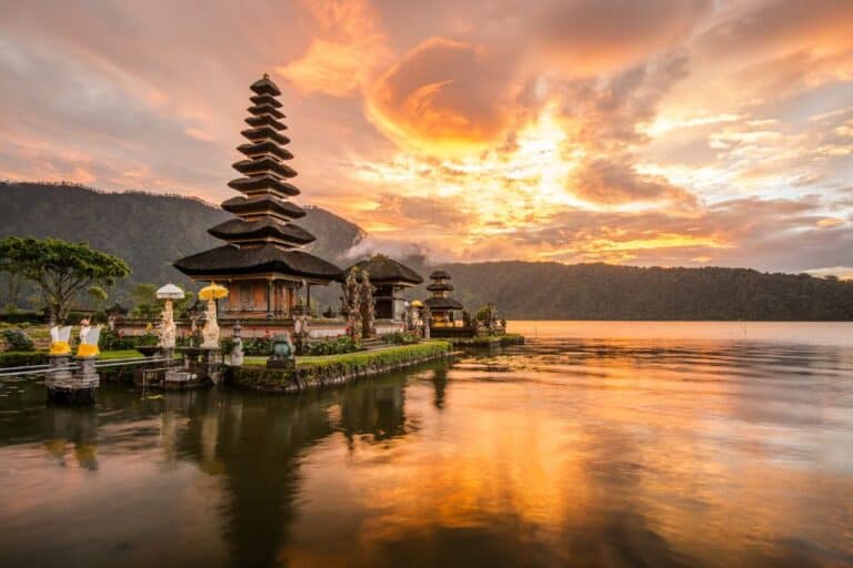 view of bali building during sunset