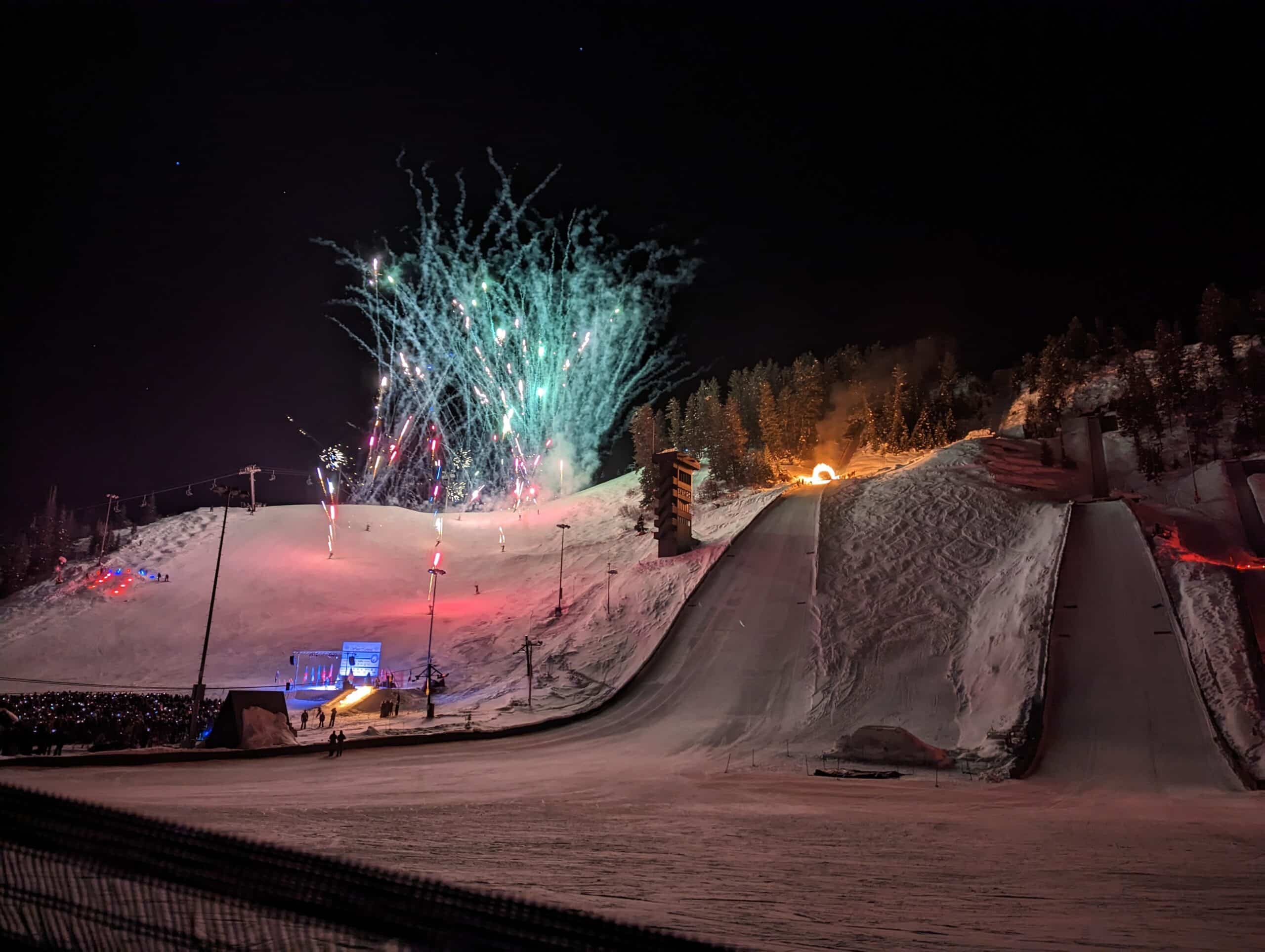 Fireworks shooting off from Howelsen Hill in Steamboat Springs.