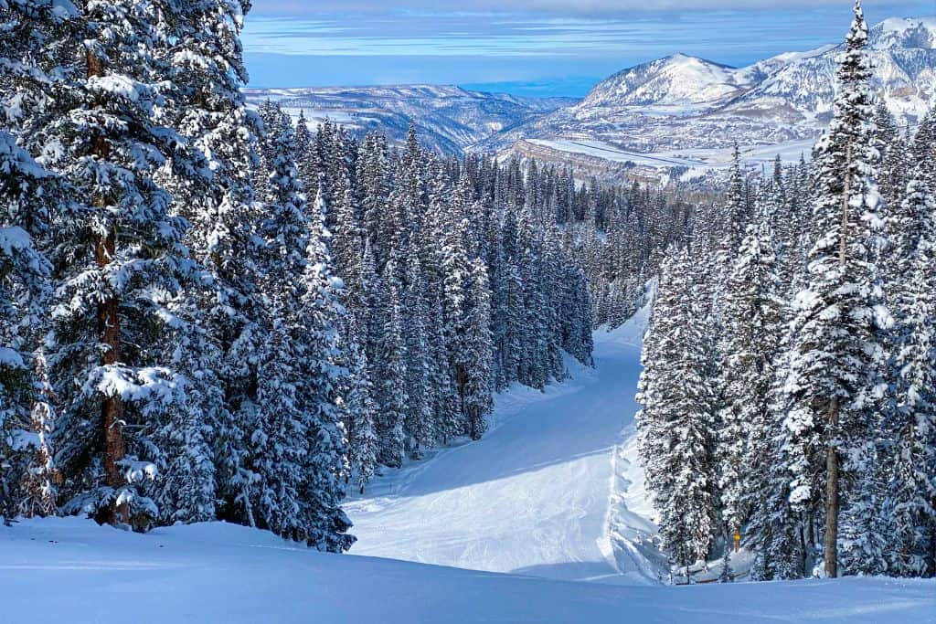 down slope in the mountains in winter