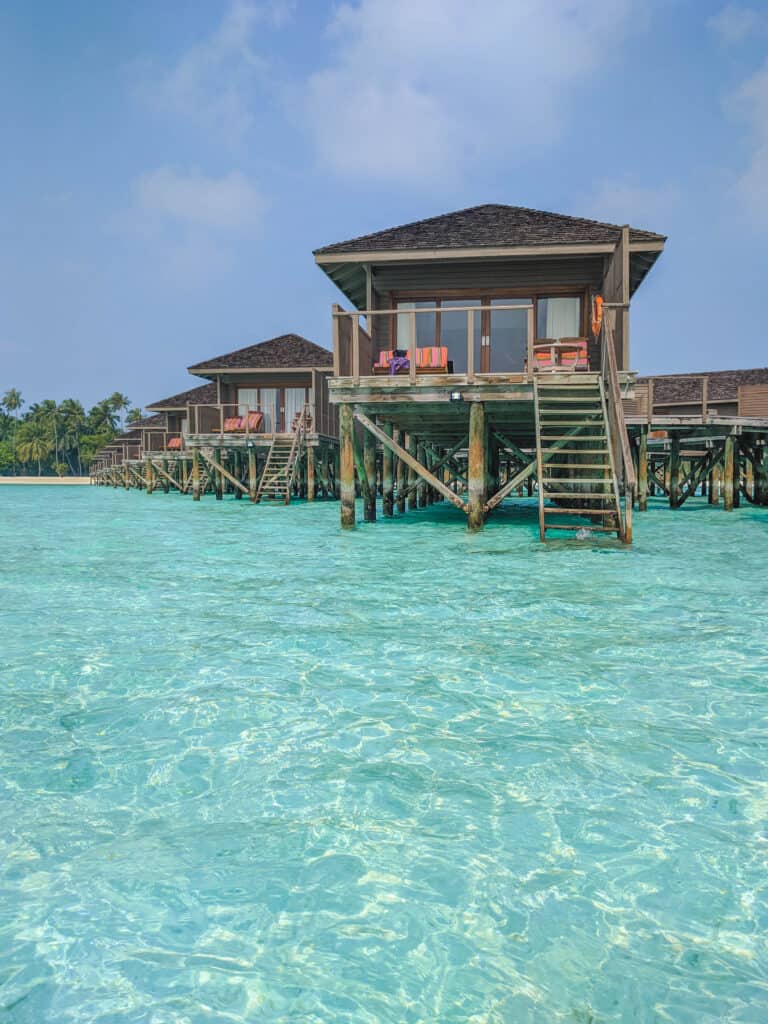 A picture of the front of our overwater bungalow, as seen from the water.