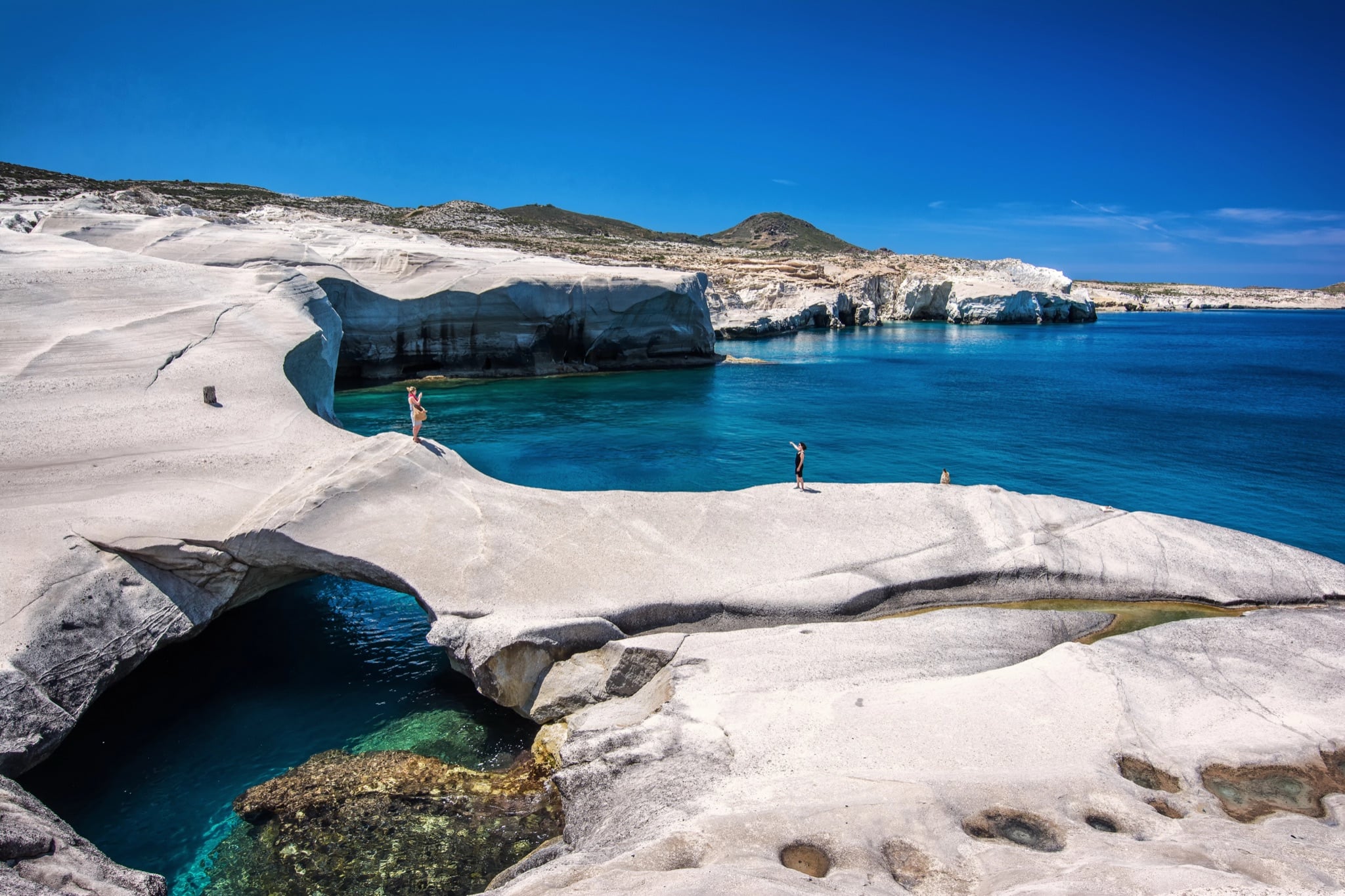 White volcanic rock at Sarakiniko Beach on Milos in the Cyclades, Greece