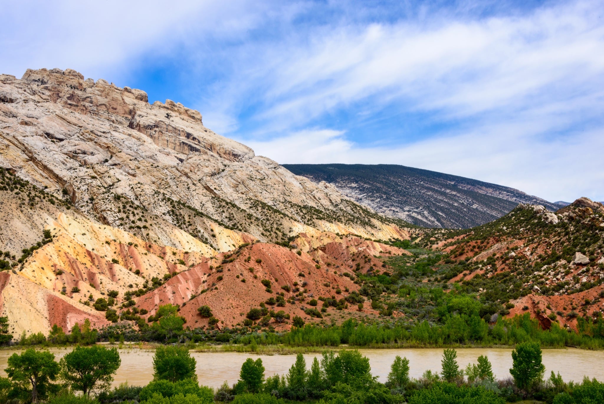 Striped red and tan hills in Dinosaur National Monument, Colorado