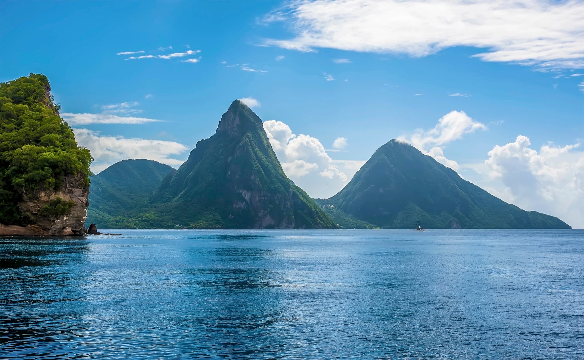 The Pitons rising over Soufriere Bay, St Lucia